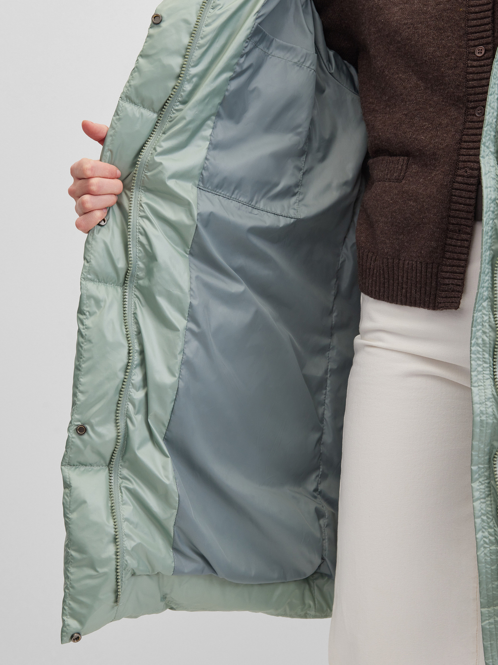 MIDI пуховик с объемным капюшоном, Green Iceberg🍃🍃🍃