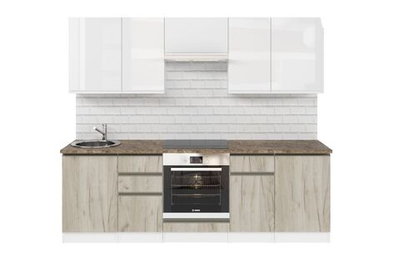 Кухонный гарнитур Антика базис 2400 мм (Белый глянец/Дуб браун, Аламбра темная)