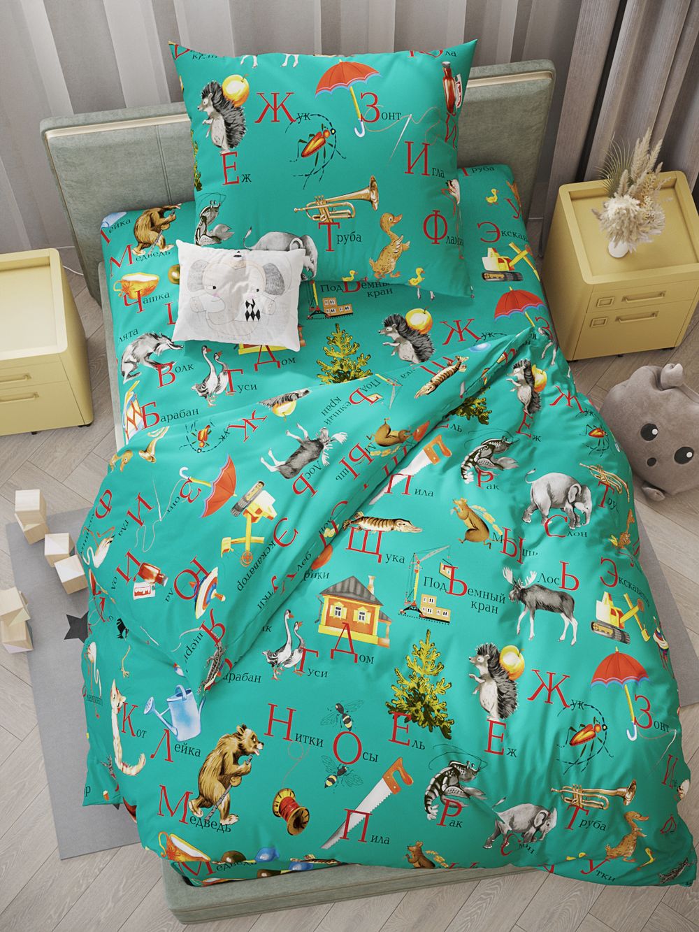Наволочка комплект 2шт перкаль Сказка "Веселая азбука" 70x70 см на молнии