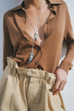 ZARA ОДНОТОННЫЙ ТРИКОТАЖНЫЙ КАРДИГАН ПОЛО, КОРИЧНЕВЫЙ