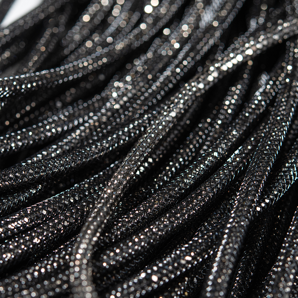 Черный стразовый шнур, металлические кристаллы, 4мм