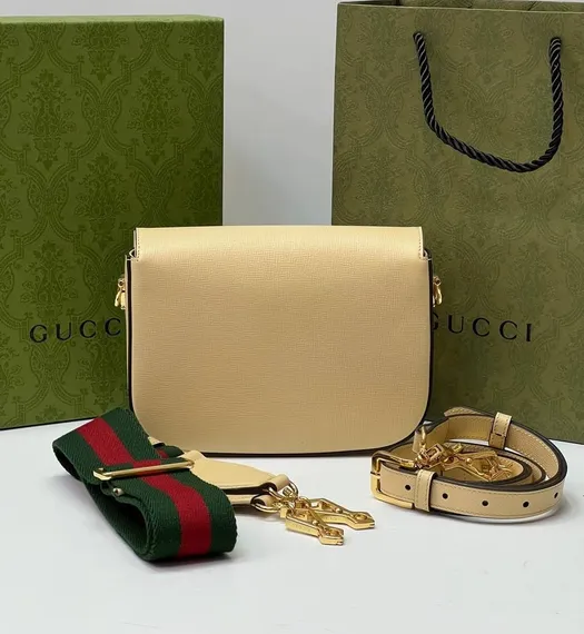 Женская мини-сумка Gucci Horsebit 1955 бежевый