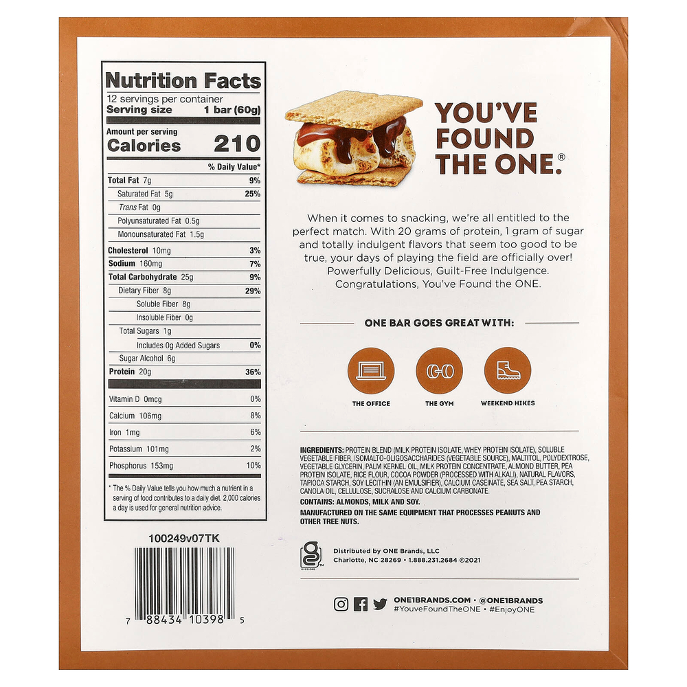 One Brands, Протеиновые батончики, S'mores, 12 батончиков, 60 г (2,12 унции) каждый