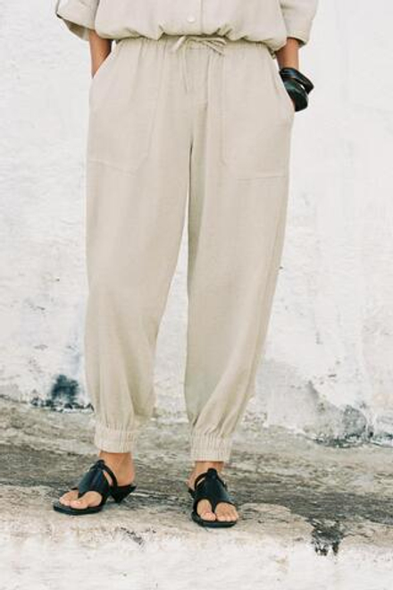 ZARA БРЮКИ СО СБОРКАМИ НА МАНЖЕТАХ, СВЕТЛО-БЕЖЕВЫЙ
