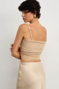 Топ из атласа с сеткой  цвета шампань