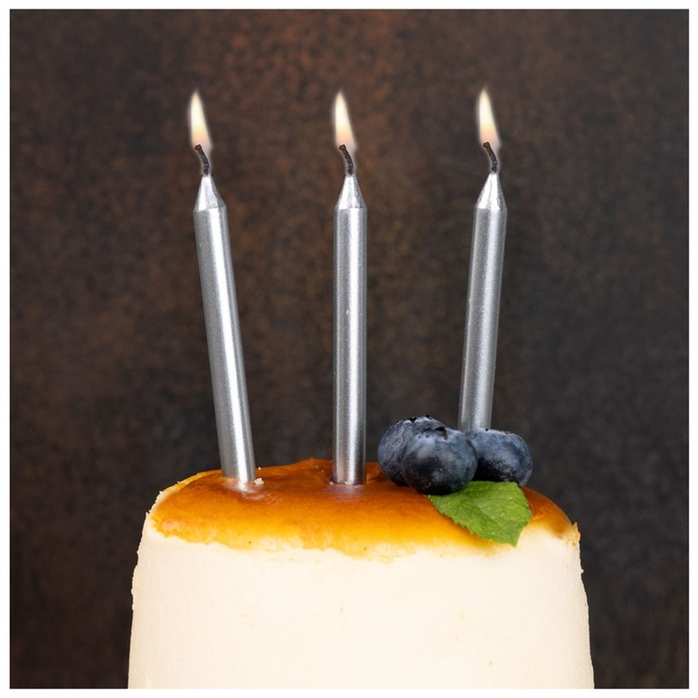 Свечи для торта серебро металлик 8 см, 12 шт