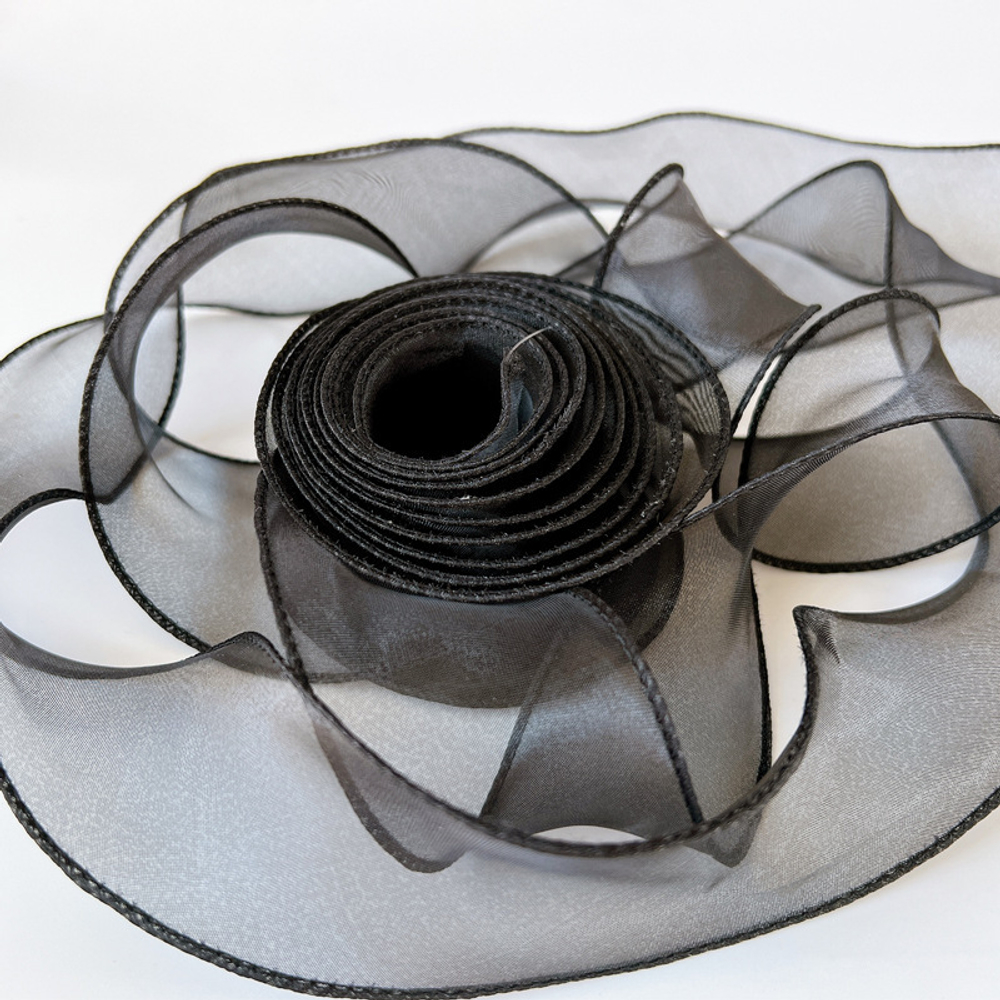 Лента декоративная (4 см*9,14 м) Органза с леской, Черный, 1 шт., 6233766