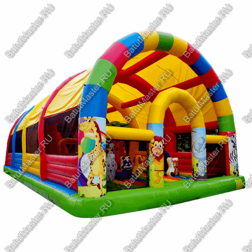 Надувной батут "Страна Сафария" с крышей и высокими горками 12*8*6 м
