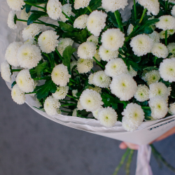 159. Воздушный стойкий моно-букет с хризантемой сантини