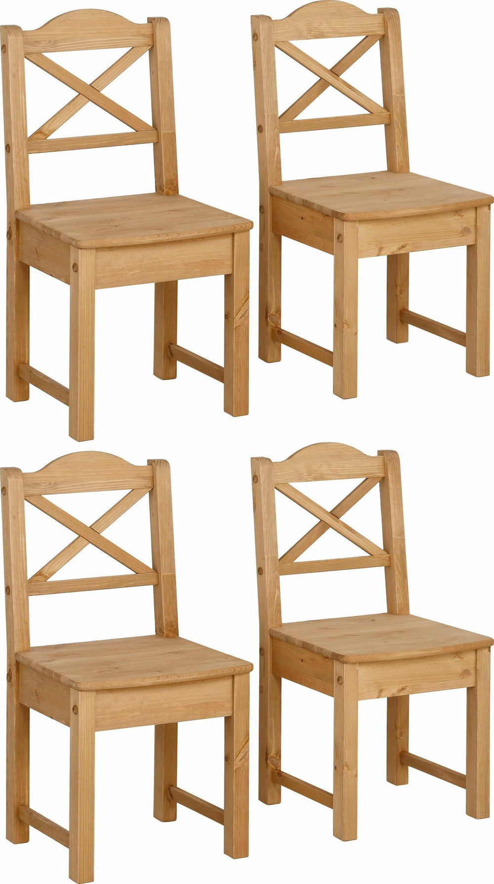 Комплект прочных стульев Ванда 45х45 см с анатомической спинкой, 4 шт. из массива сосны в натуральном цвете, для кухни, столовой, гостиной и дома