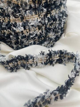 Тесьма твидовая темно-синяя белая с золотой нитью люрекс