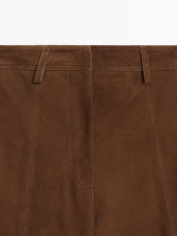 Massimo Dutti Длинные замшевые кожаные шорты-бермуды, коричневый