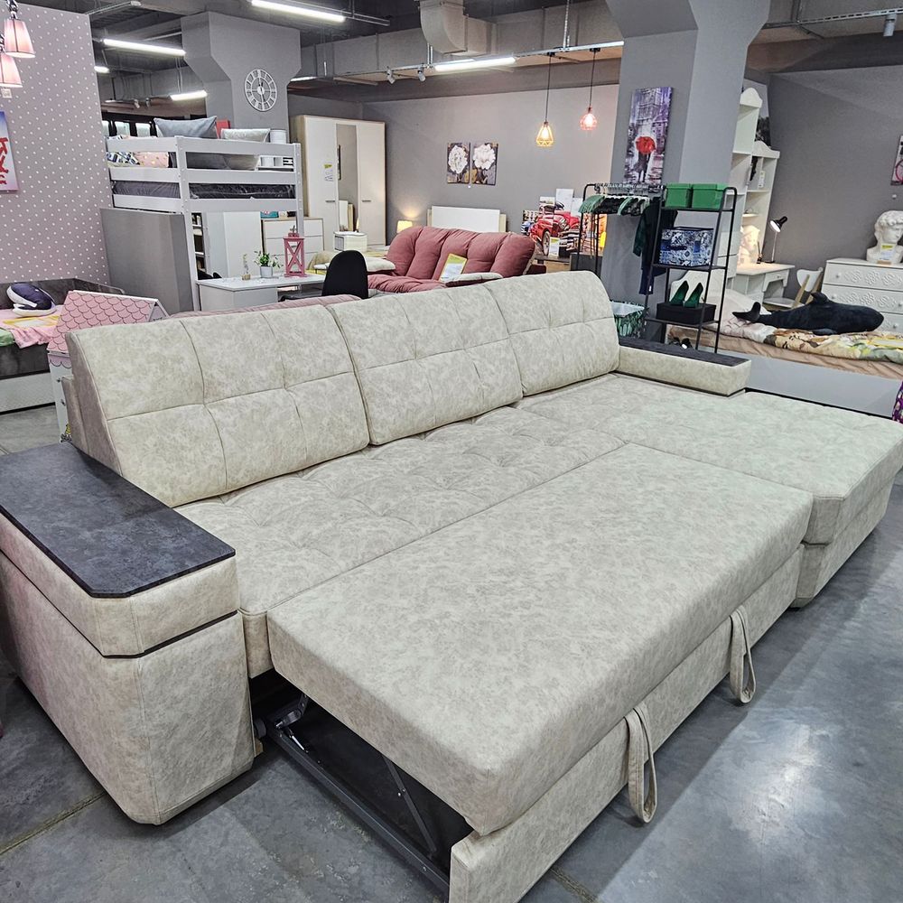 Диван-кровать "Консул" с оттоманкой ПБ, (Nappa-01/накладки Бетон