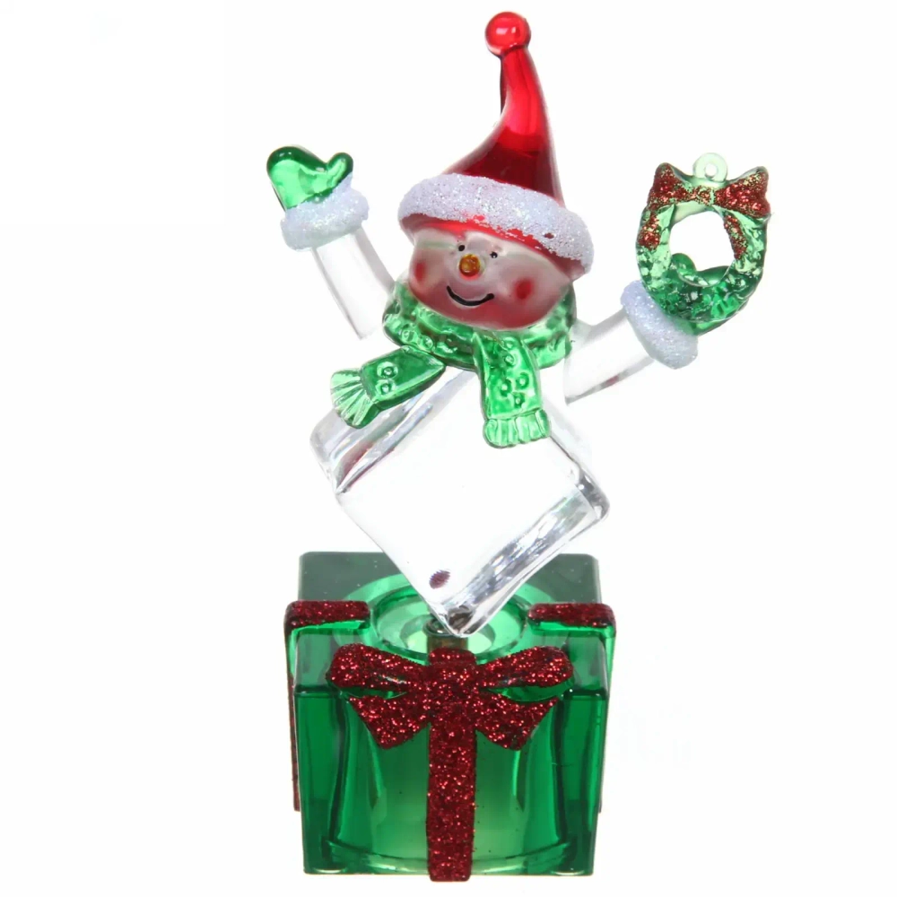 Сувенир с подсветкой «Снеговик с венком» 10,5 см