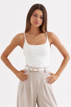 Майка на бретелях из хлопка кремового цвета