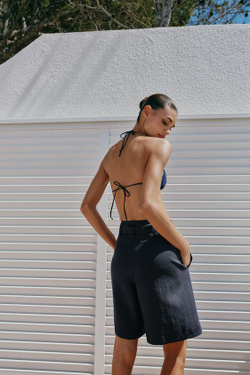 ZARA ШОРТЫ С ПОЯСОМ-БАНТОМ, МОРСКОЙ СИНИЙ