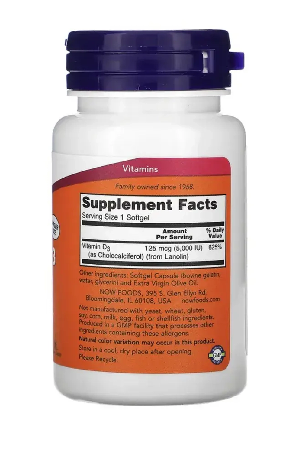 NOW Foods витамин д3 5000 ме, 240 капсул