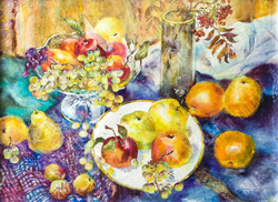 Корягин С.Н. Натюрморт с яблоками. Бумага, акварель. 2005 г. 55х40 см.
