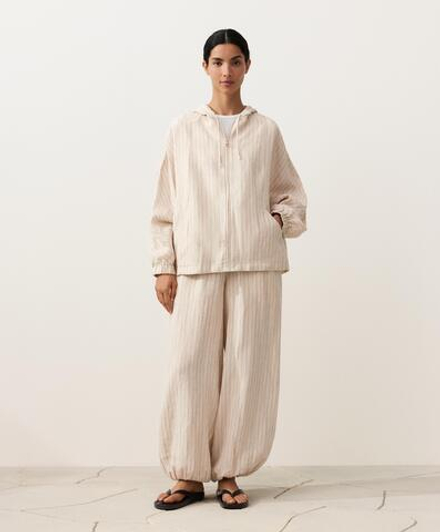 Oysho Куртка с капюшоном в полоску из 100% льна, песочный меланж