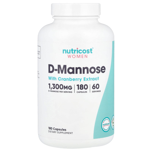 Nutricost, D-манноза с экстрактом клюквы для женщин, 180 капсул