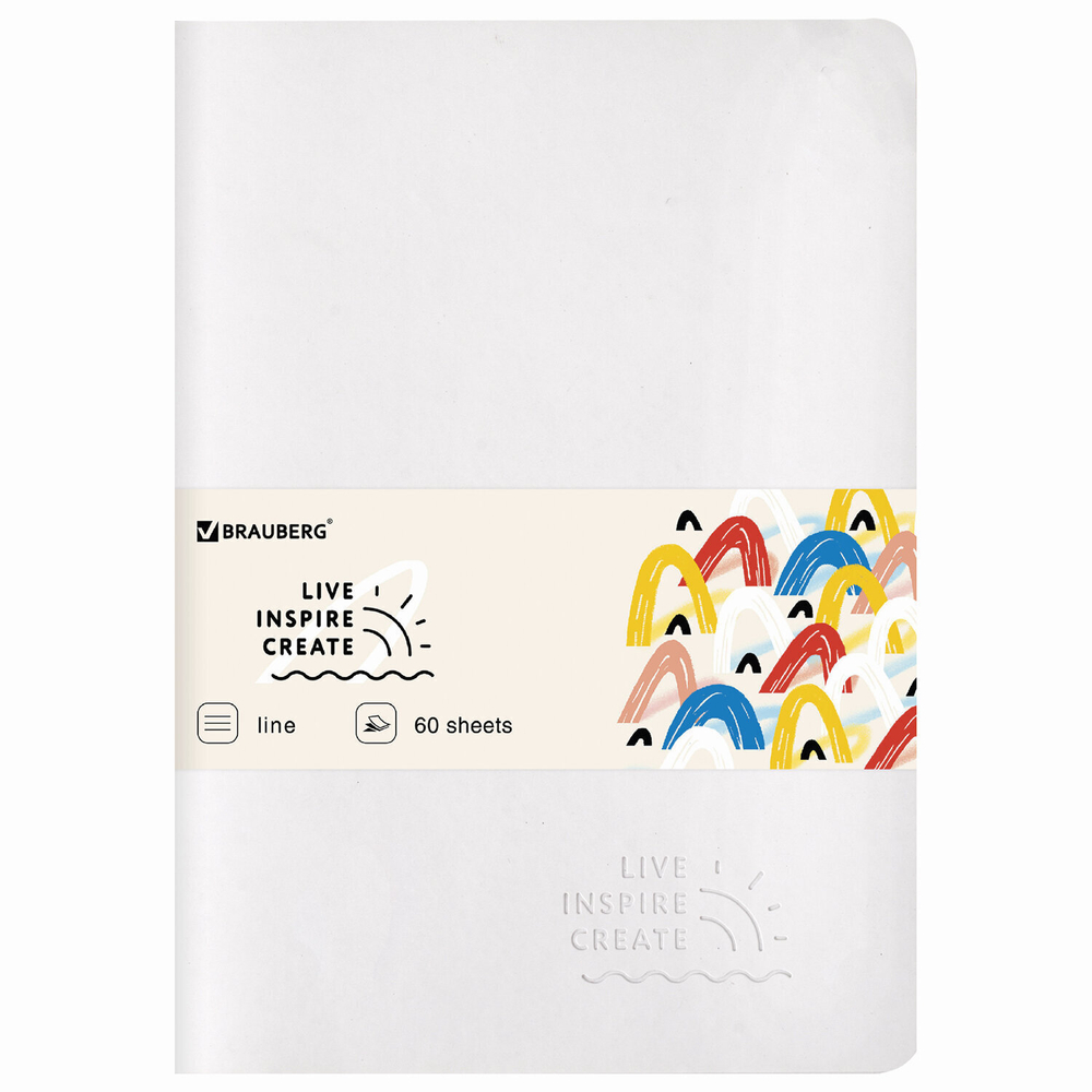 Тетрадь 60 л. в линию обложка кожзам SoftTouch сшивка B5 (179х250мм) белый BRAUBERG RAINBOW (2 штуки в упаковке)