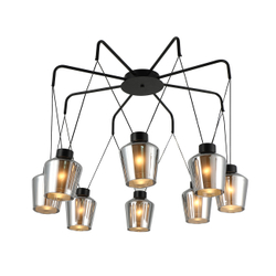 Люстра подвесная 8x40Вт E27, металл/стекло, черный, дымчатый плафон