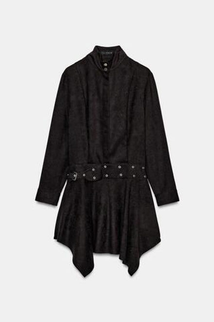 ZARA МИНИ-ПЛАТЬЕ ИЗ ИСКУССТВЕННОЙ ЗАМШИ С РЕМНЕМ, КОРИЧНЕВЫЙ