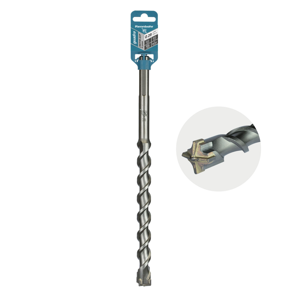 Бур по бетону SDS-Max 4 грани 28x370/240мм Rennbohr Quadro