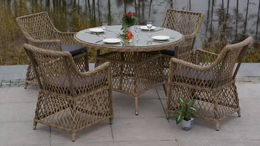 "Эспрессо" плетеный круглый стол, диаметр 118 см, цвет соломенный