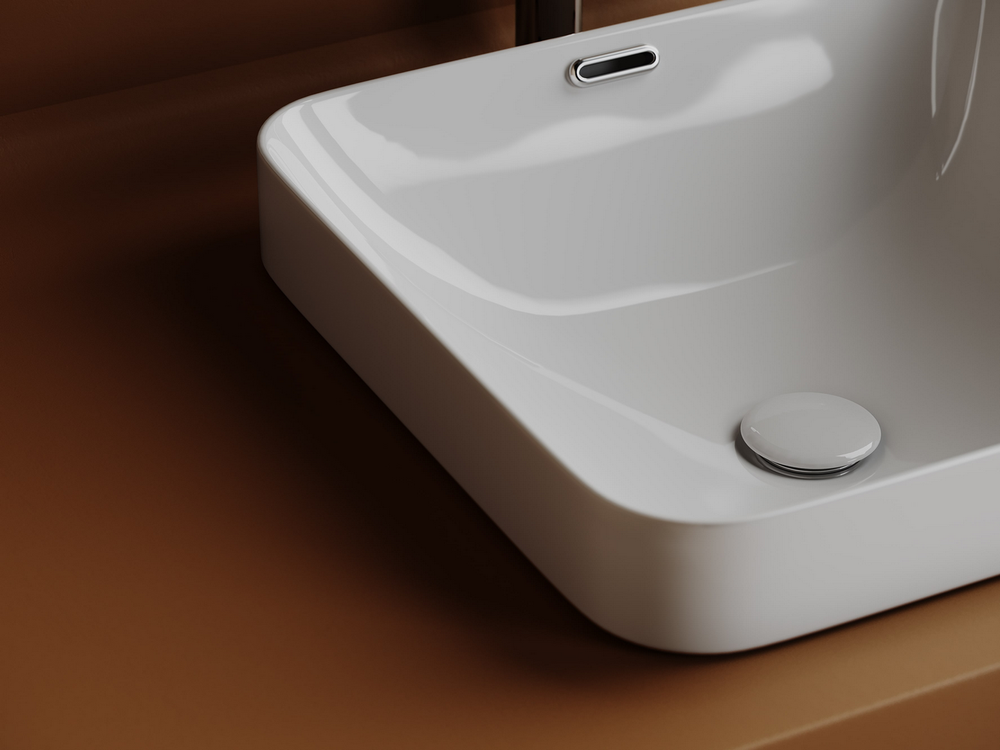 Раковина встраиваемая сверху CERAMICANOVA Element с отверстием слива - перелива квадратной формы 438x438x172 мм цвет белый арт. CN6077