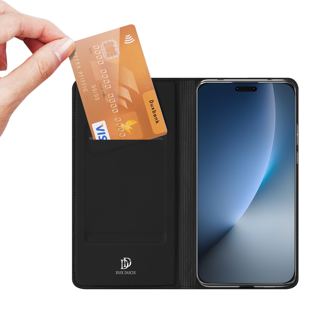 Чехол книжка черного цвета из кожи для Honor Magic 8 Pro, серия Skin Pro Series от Dux Ducis