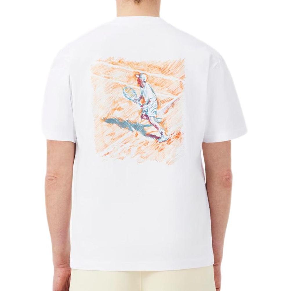 Мужская теннисная футболка Lacoste Relaxed Fit Printed Cotton - white