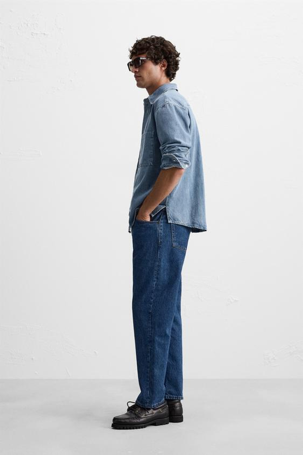 ZARА ДЖИНСОВАЯ РУБАШКА RELAXED FIT, ГОЛУБОЙ