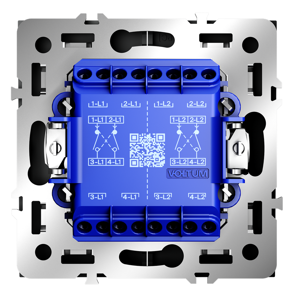 Перекрестный переключатель встраиваемый VOLTUM S70 двухклавишный 10А, (черный матовый)
