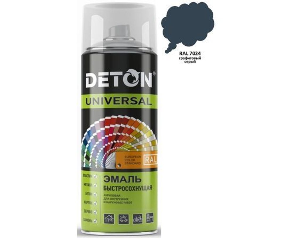 Краска Графитовый серый RAL 7024 Эмаль акриловая быстросохнущая аэрозоль DETON 520 мл
