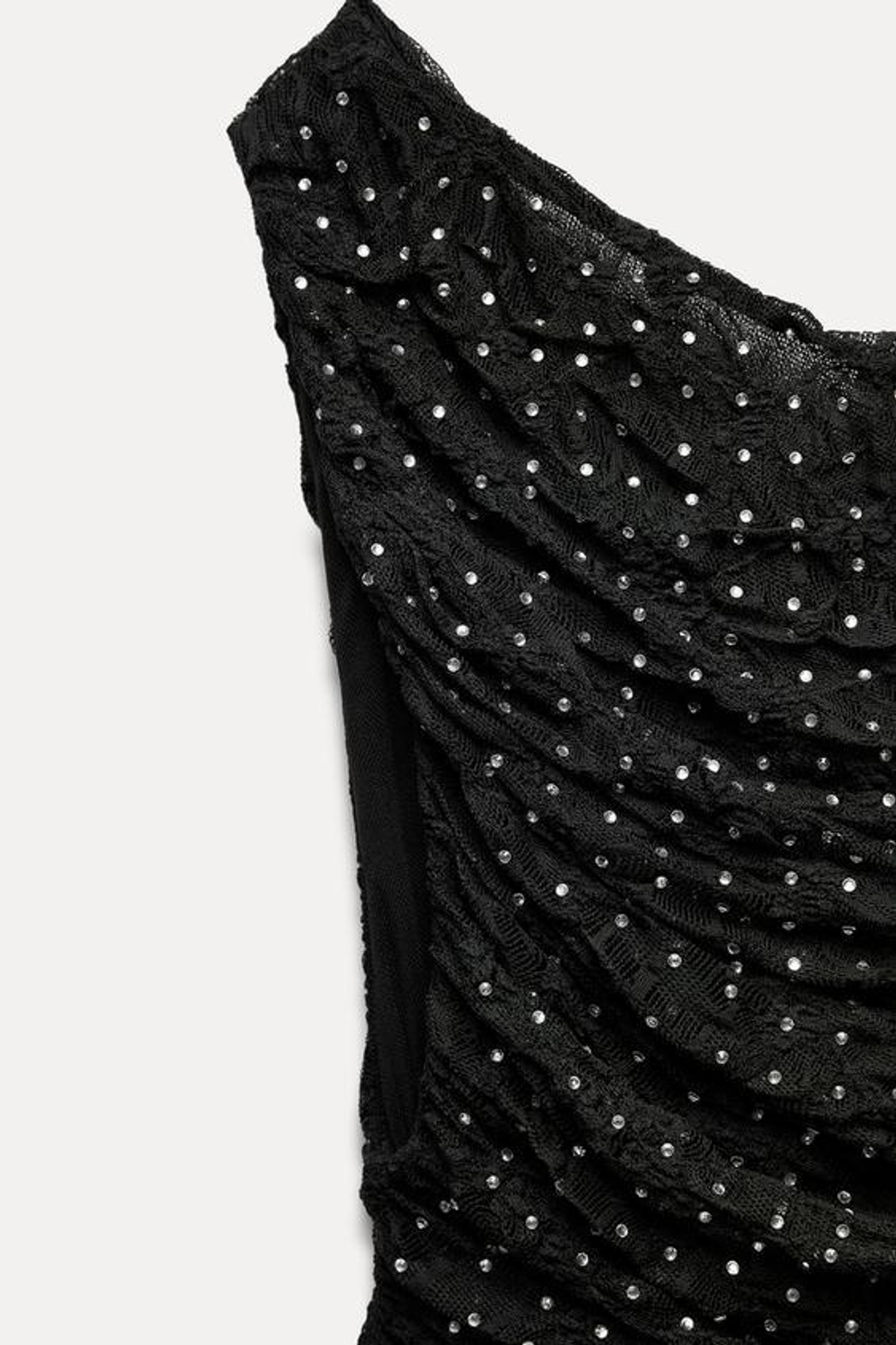 ZARA КРУЖЕВНОЙ КРОП-ТОП АСИММЕТРИЧНОГО КРОЯ, ЧЕРНЫЙ