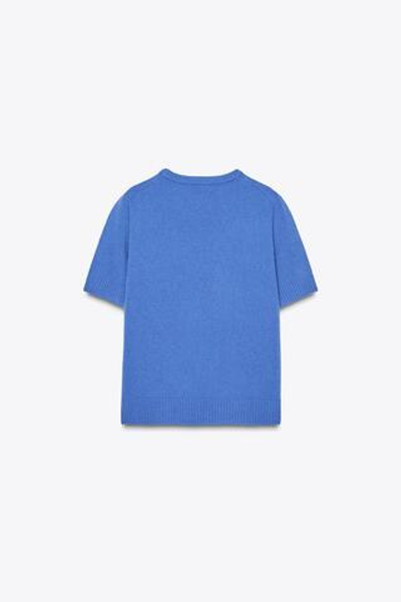 ZARA ТОП ИЗ 100% ШЕРСТИ С КОРОТКИМИ РУКАВАМИ, ВЫЦВЕТШИЙ СИНИЙ