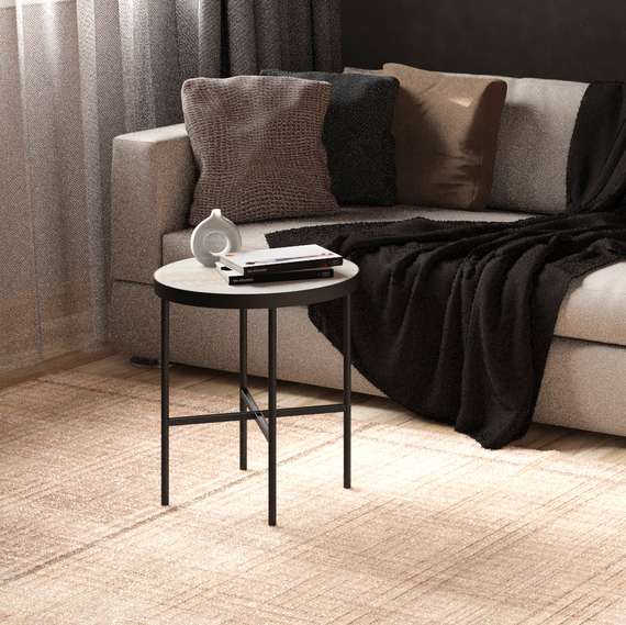 Стол журнальный МеталлАрт М011 бежевый дуб/черный малый