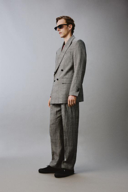 ZARA X AARON LEVINE КОСТЮМНЫЕ БРЮКИ В КЛЕТКУ ИЗ СМЕСОВОЙ ШЕРСТИ И ЛЬНА, БЕЛЫЙ/ЧЕРНЫЙ