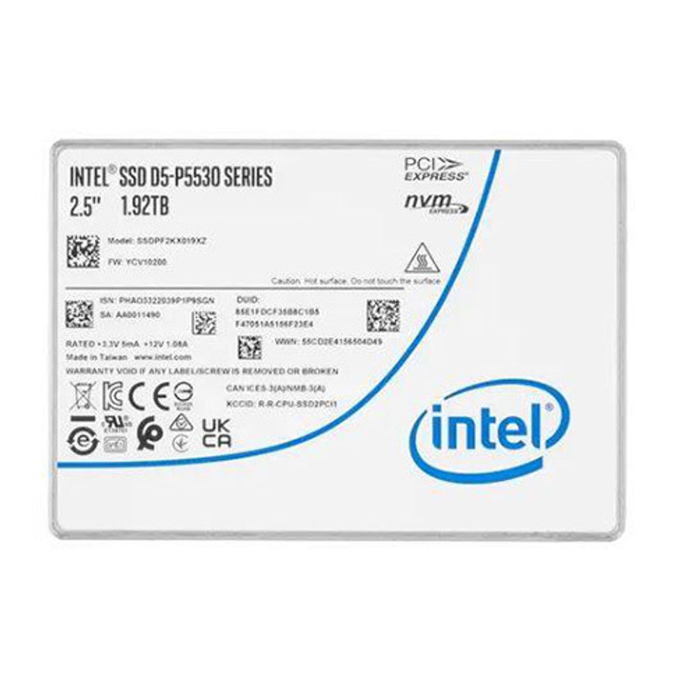 Твердотельный диск 1920GB Intel D5-P5530 Series, 2.5&quot; 15mm, U.2, NVMe, PCIe 4.0 x4, [R/W - 6500/3000 MB/s], TBW 3500, TLC