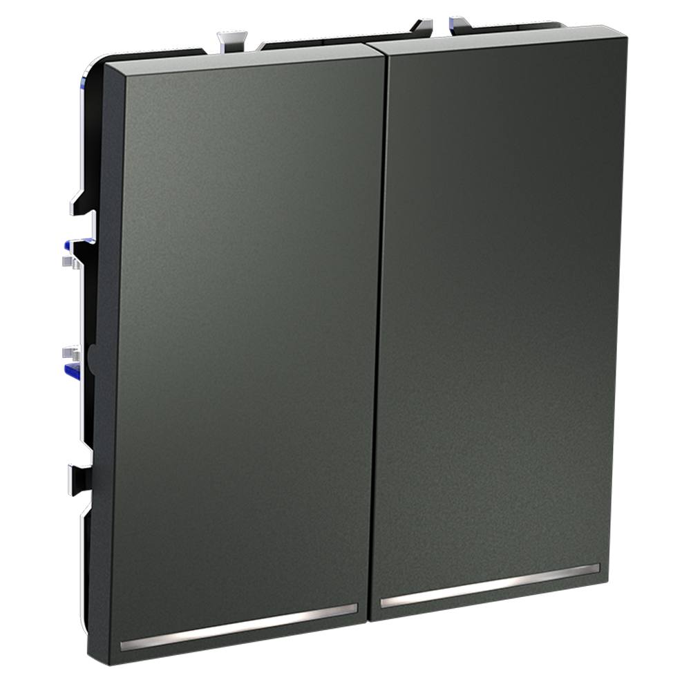 Выключатель встраиваемый VOLTUM S70 двухклавишный с подсветкой 10А, (титан)