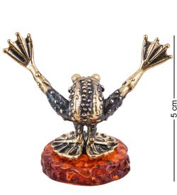 Народные промыслы AM-3684 Фигурка «Лягушка Гимнастка» (латунь, янтарь)