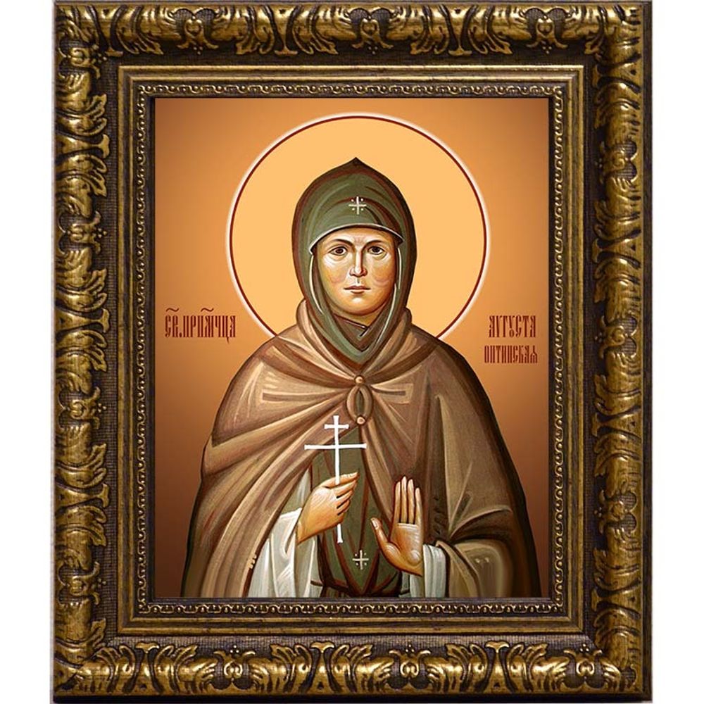 Августа Защук, преподобномученица, схимонахиня. Икона на холсте. В раме 17 х 21 см.