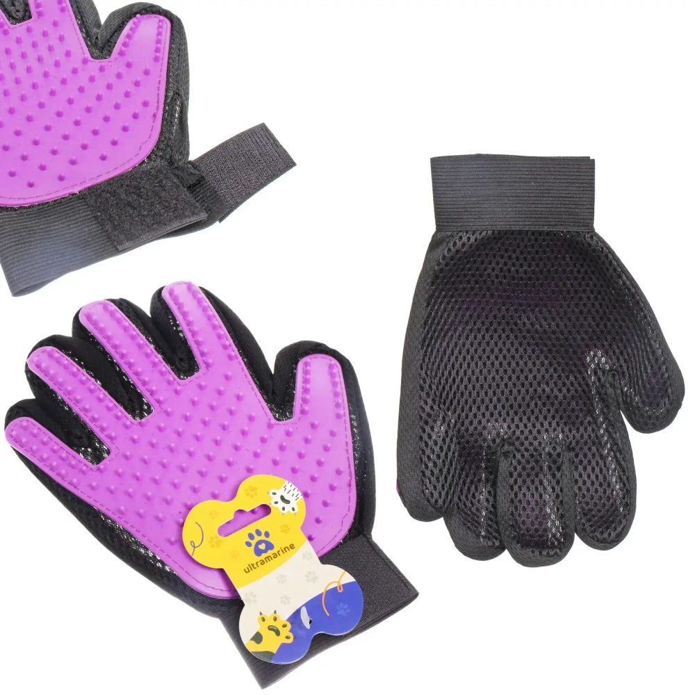 Расческа - перчатка для собак и кошек «ЛАПКИ и ЦАРАПКИ», на липучке, цвет фиолетовый, 23см (подвес)