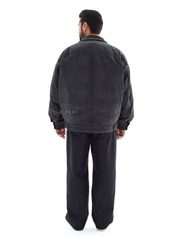 Графитовый пуховик на пуговицах с эффектом варки