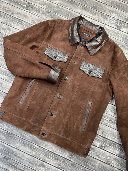 Замшевая куртка Kiton со вставками кожи крокодила