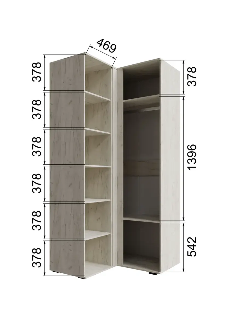 Шкаф для одежды Лилль угловой дуб крафт белый