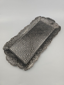 Поднос прямоугольный декоративный 35*18 "Цветок" металлический /ACAR. Турция (серебристый)