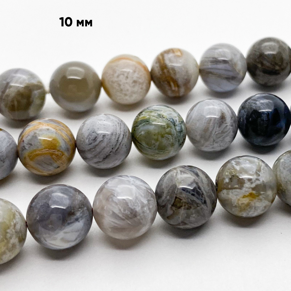 "Бамбуковый агат" бусины, диаметр 10,2-10,4 мм, цена за 9 шт (1/4 нити)