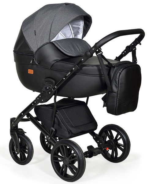 Детская коляска Indigo Mio 2 в 1 Mi 07 черная кожа+черный узор